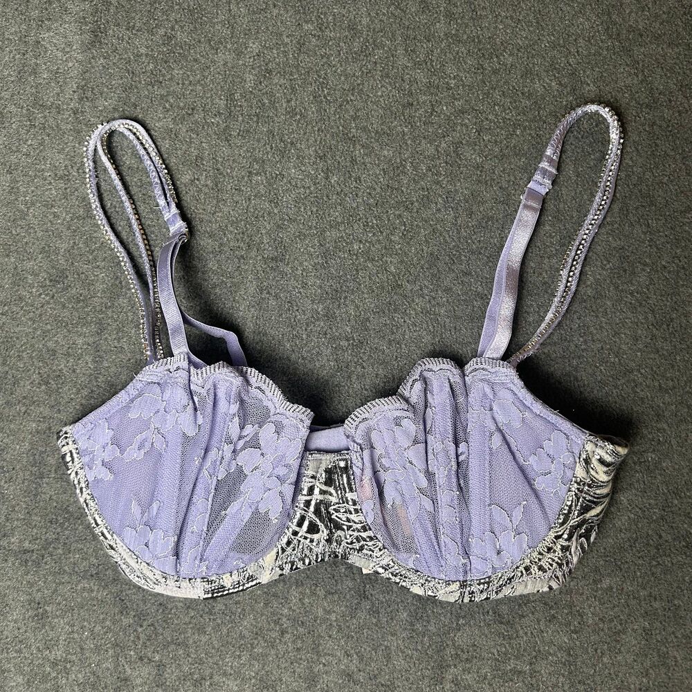 Victorias Secret Dream Angels Push-Up W/O Padding Lace Metallic Bra lavender 32C